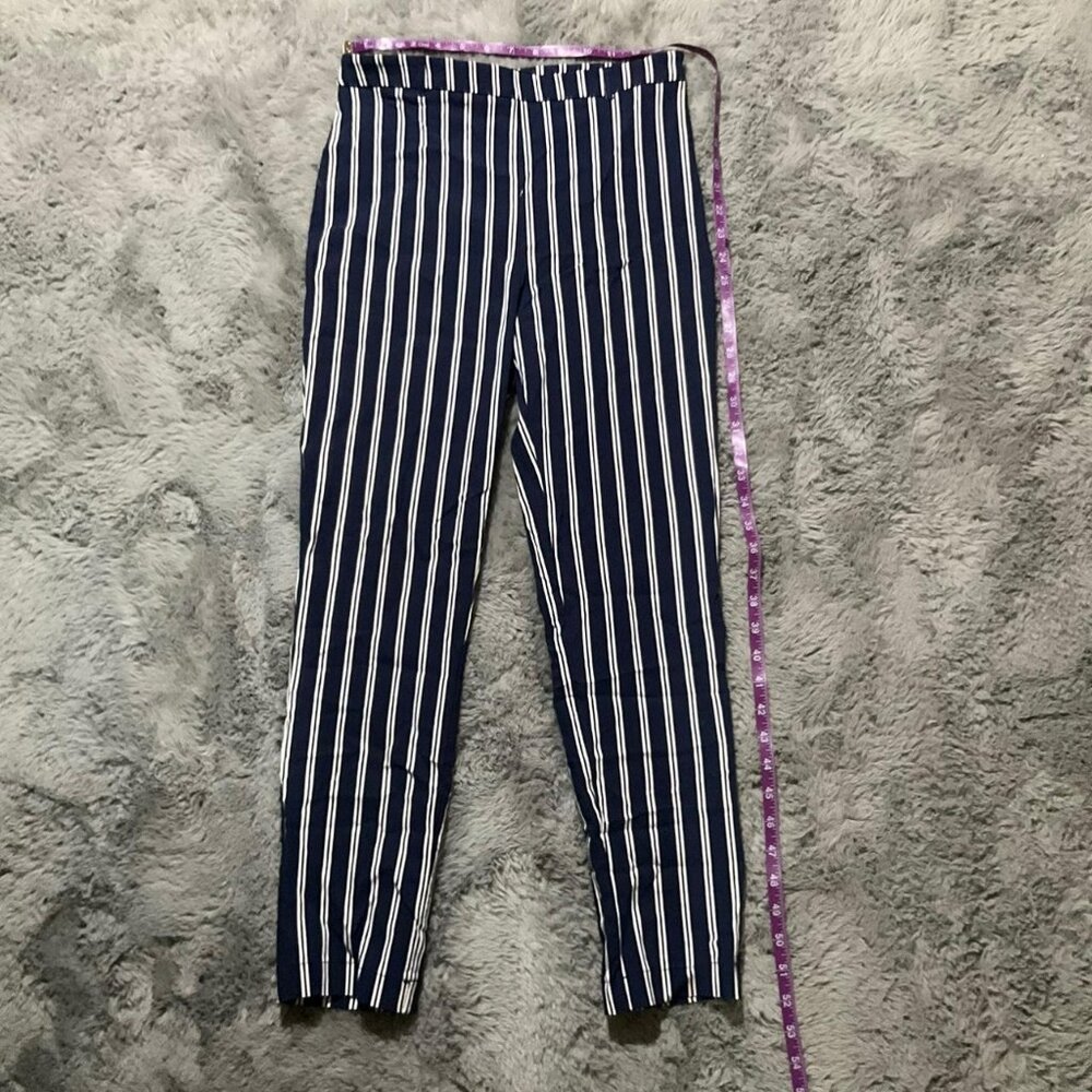 Forever 21 Navy Blue Striped Trousers | Elastic Waist | Women’s Size L BUT FIT M